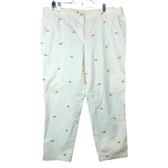 Talbots Womens Pants Cream Brown Elephant Print Petite Relaxed Chino 16P - Picture 1 of 11